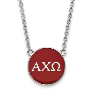 Sterling Rhodium-plate Alpha Chi Omega Large  Enamel Pendant 18" Necklace